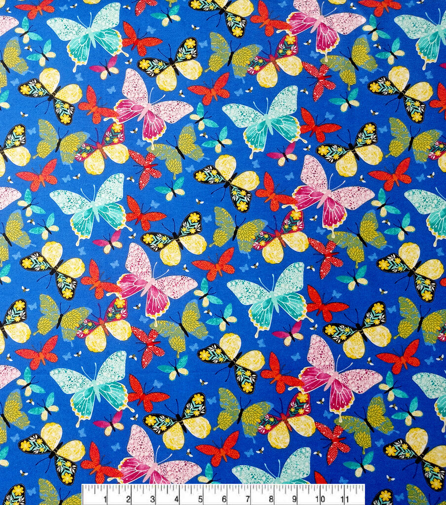 Butterflies on Blue Super Snuggle Flannel Fabric