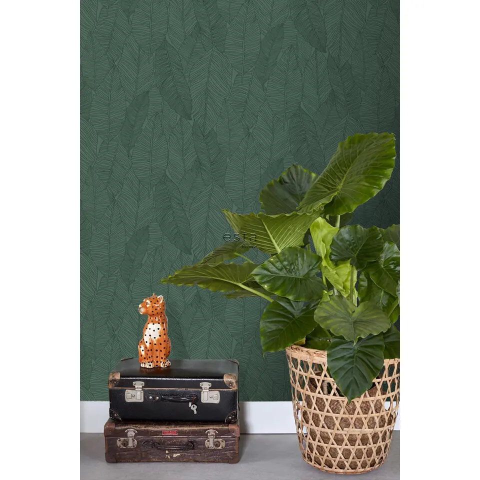 ESTAhome behang getekende bladeren donkergroen - 53 cm x 10.05 m