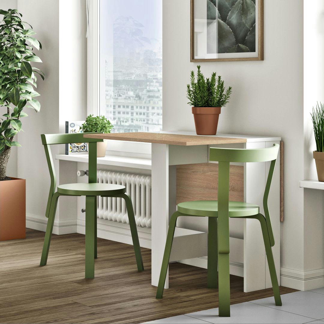 PAPILLON - Table effet bois blanc et chêne naturel