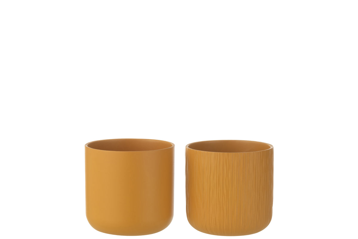 J-Line bloempot Gen - keramiek - oker - medium - 2 stuks - Ø 15 cm