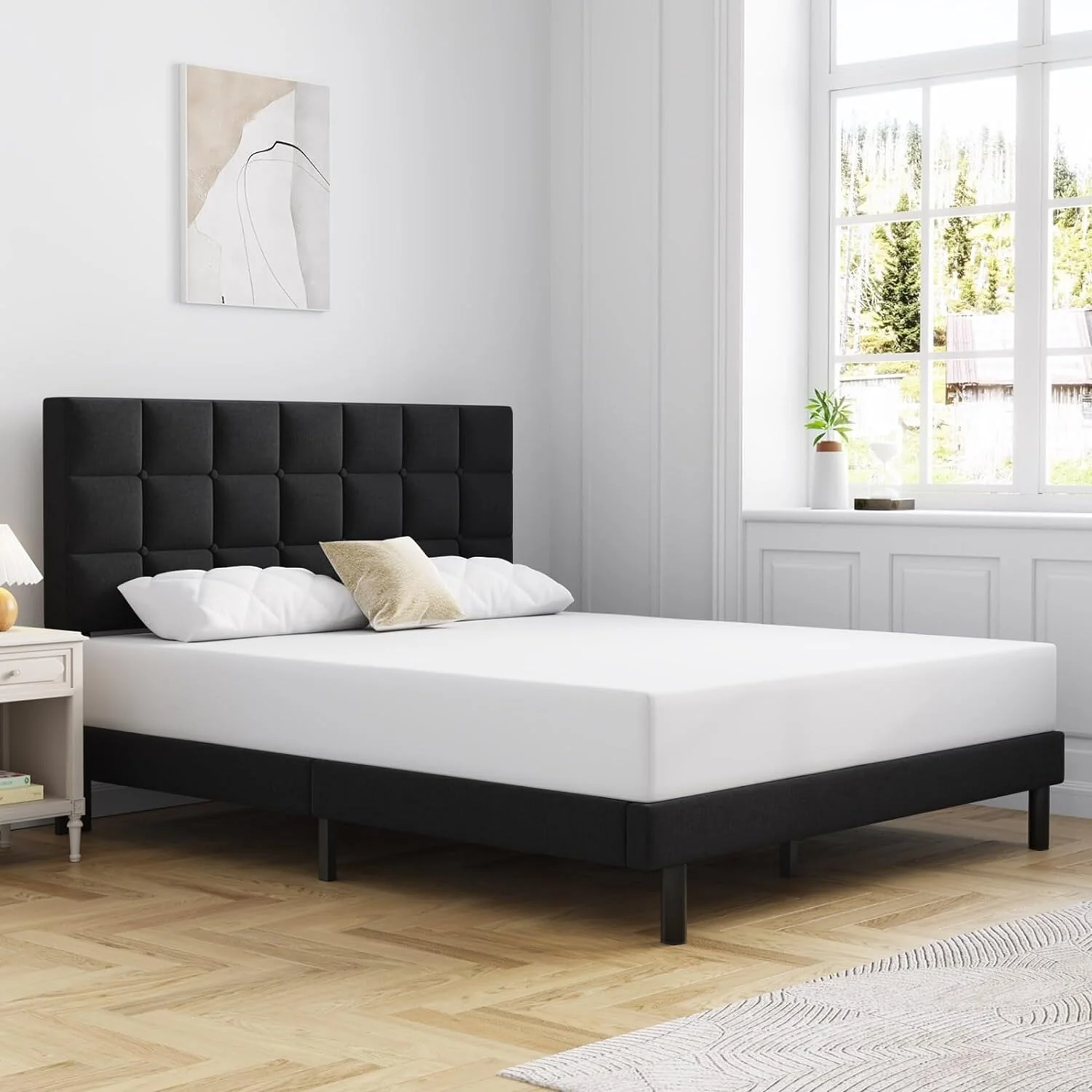 Bed Frame Upholstered Platform with Headboard