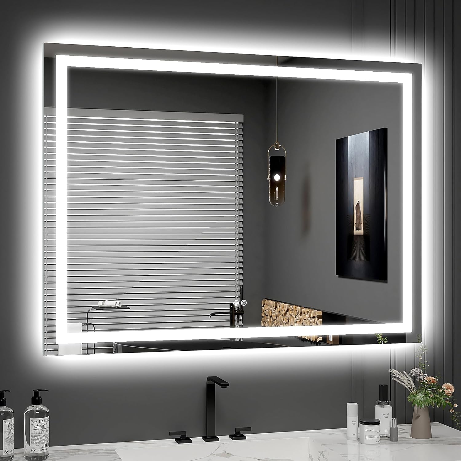 LED Mirror for Bathroom 48x36 Lighted Bathroom Vanity Mirrors with Lights, Brighter Frontlit and Backlit Anti-Fog Mirror, Tempered Glass, Dimmable 3 Colors Light Modes, Memory Function