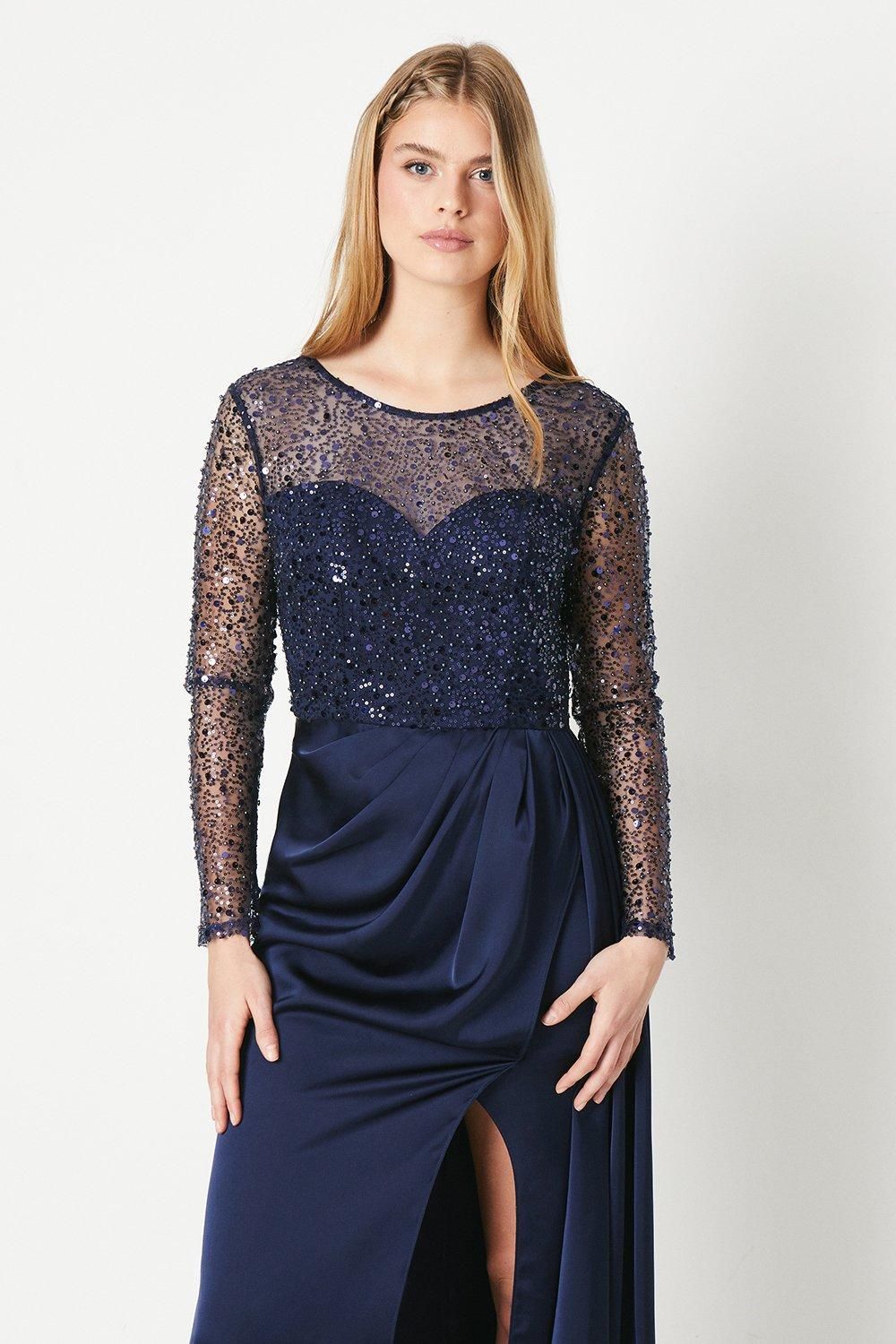 Debut London Debut London by Coast Long Sleeve Satin Skirt Prom Dress