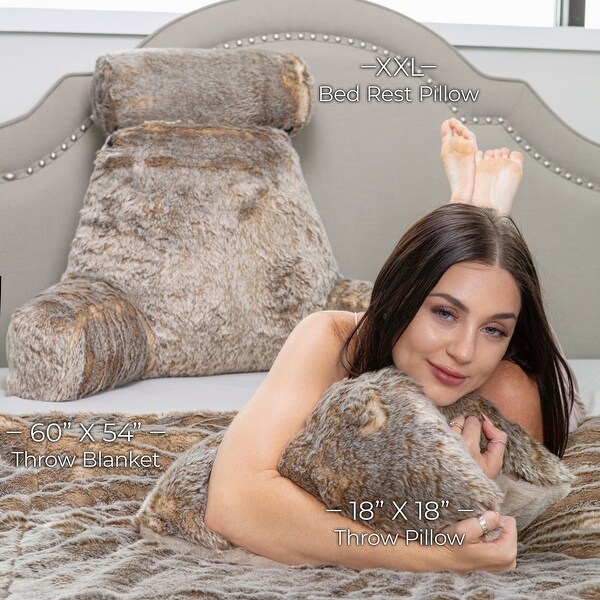 Medium Husband Pillow Cover Only - Ulra Rare Baby Chinchillas Fur Backrest Pillowcase Set