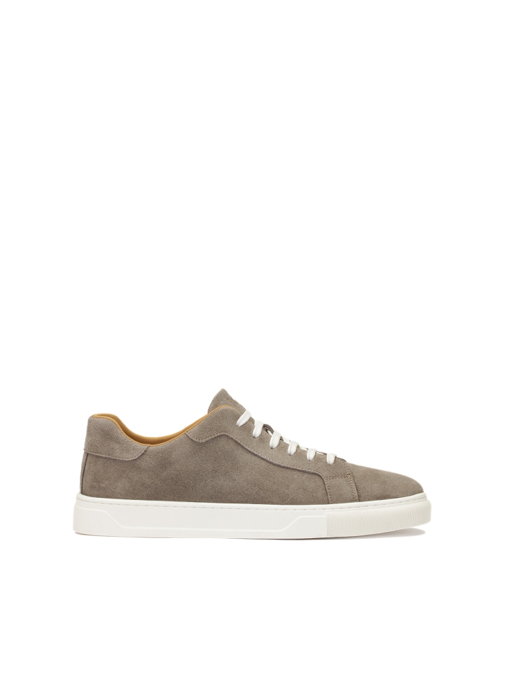 Minimalist suede sneakers in taupe color