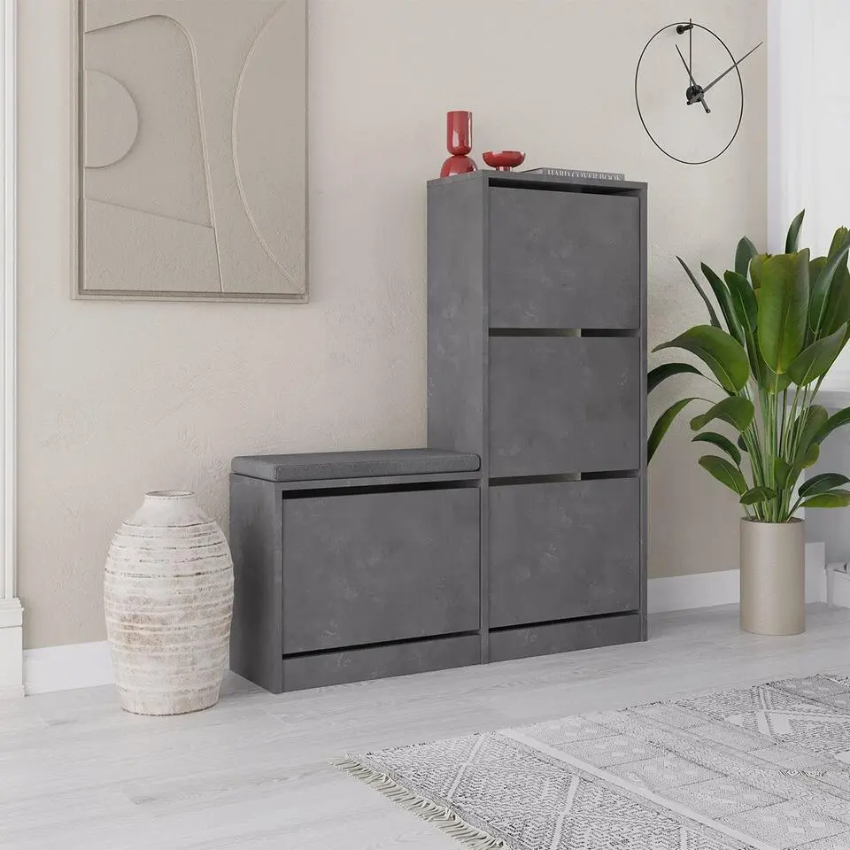 CALICOSY - Schoenenkast DUDE - Beton grijs - 118,5x105x26 cm