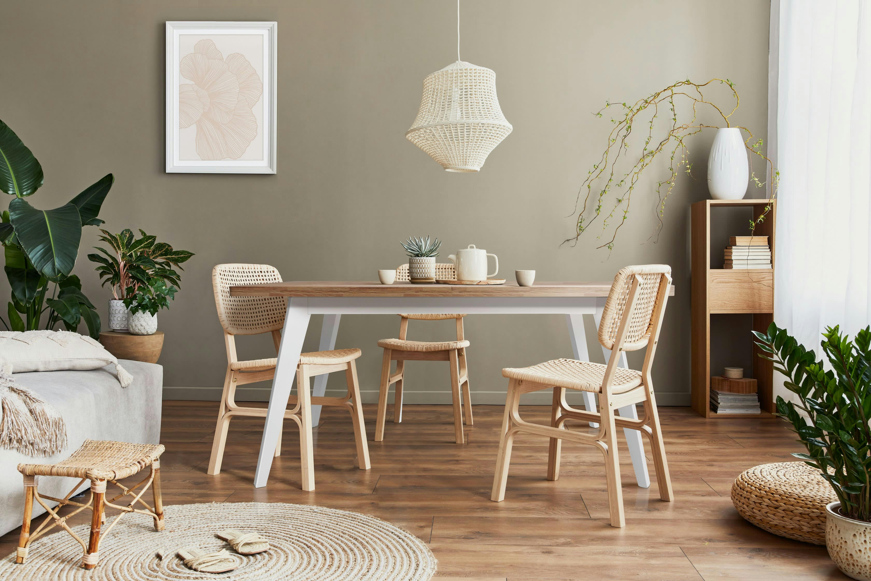 ALAMEDA - Table extensible  effet chêne et pieds blancs 160 à 200cm