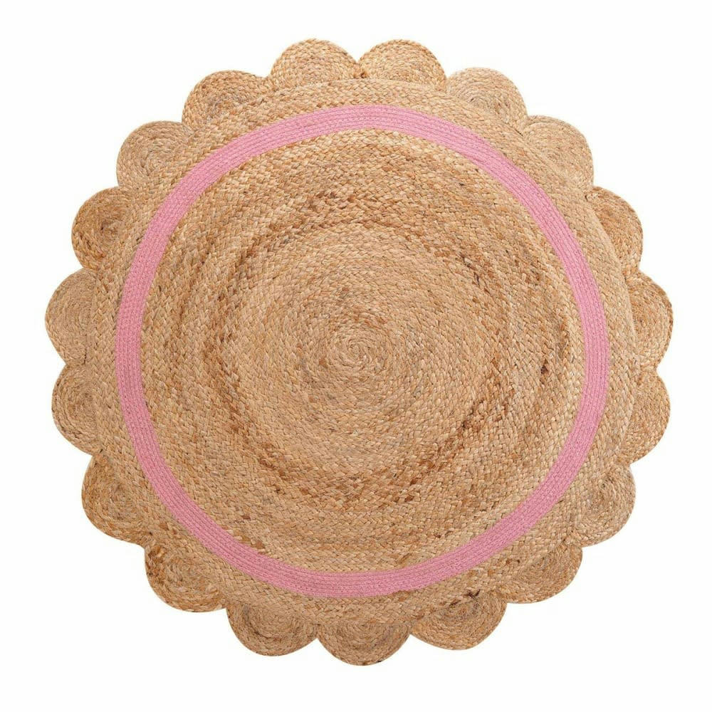 ROSALY - Tapis rond pompons jute polycoton D90cm
