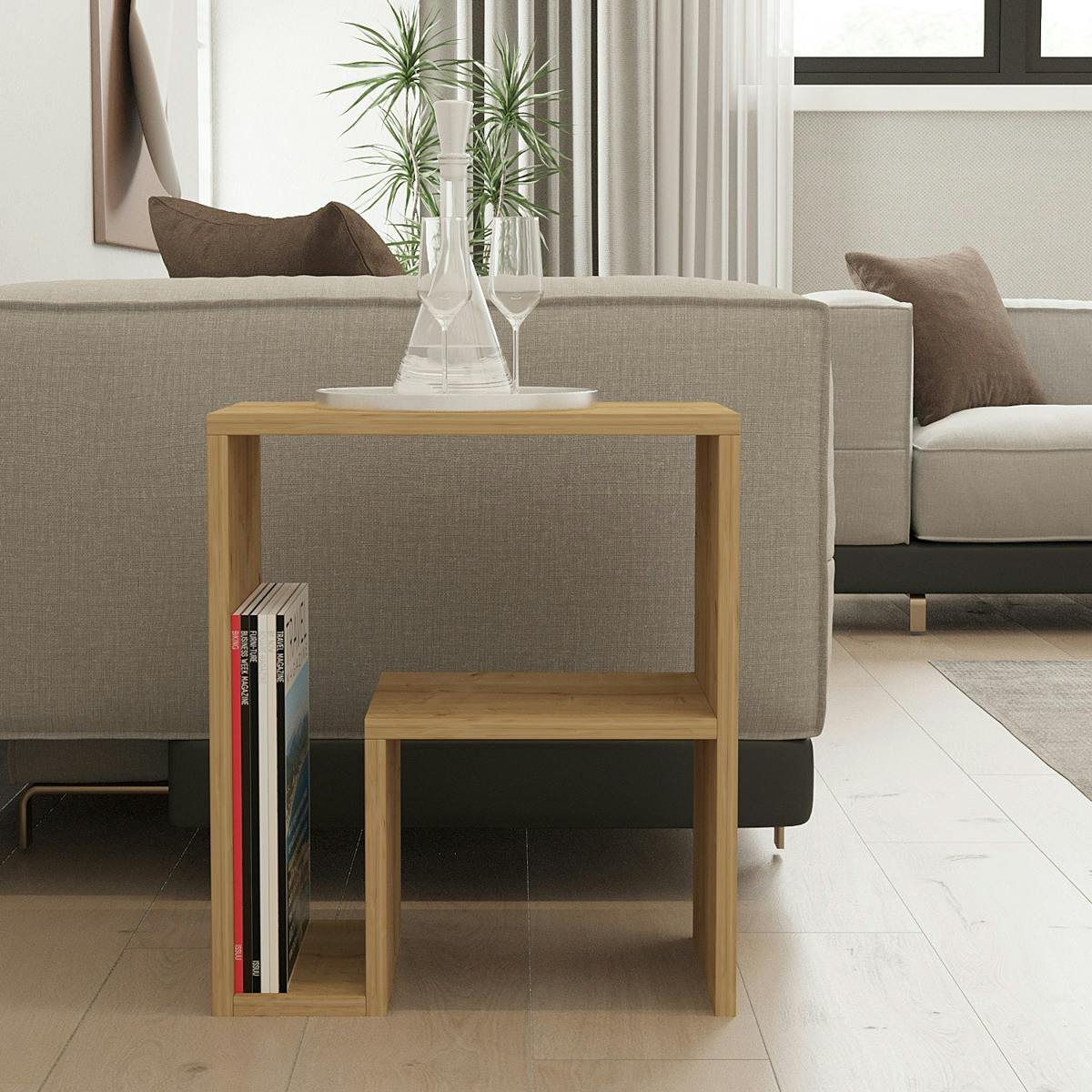 Table d'appoint design décor bois et forme en L MARFA