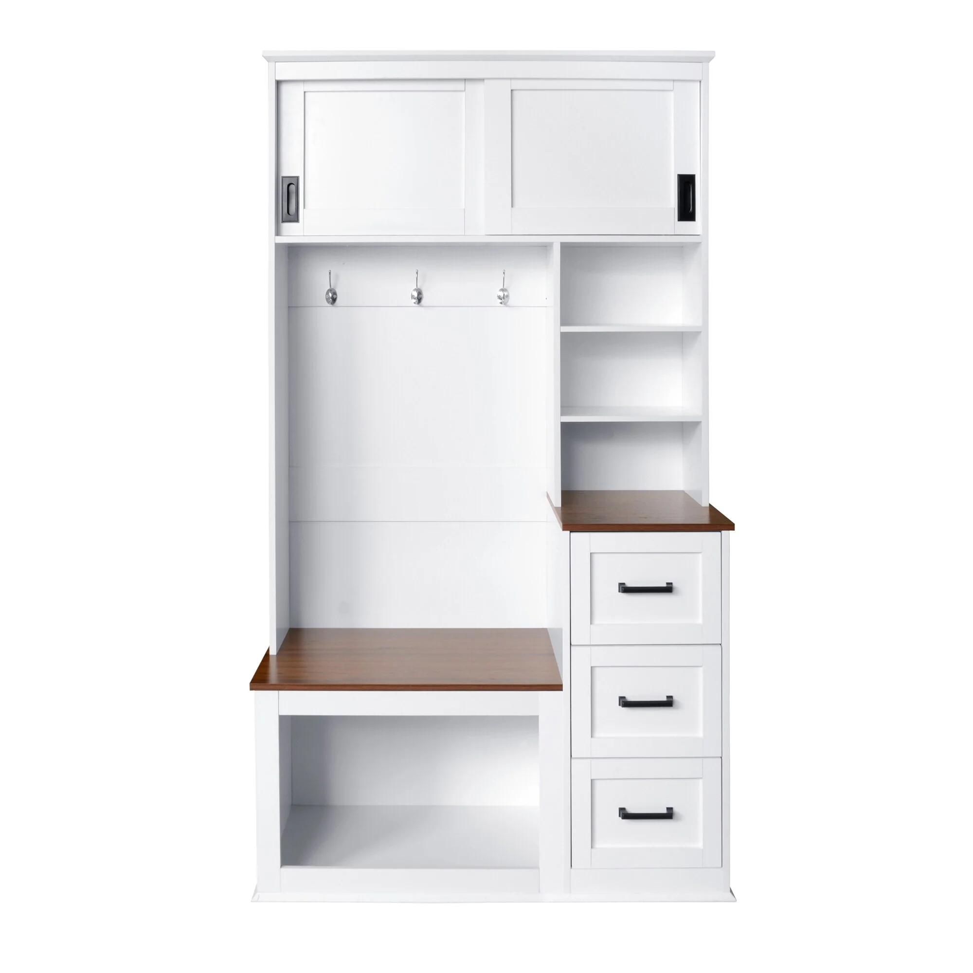 Entryway Bench with Coat Rack, 3 Shelves, Drawers & Hooks for Hallway, Entryway & Living Room - 40.2 D x 16.5 W x 71.3 H