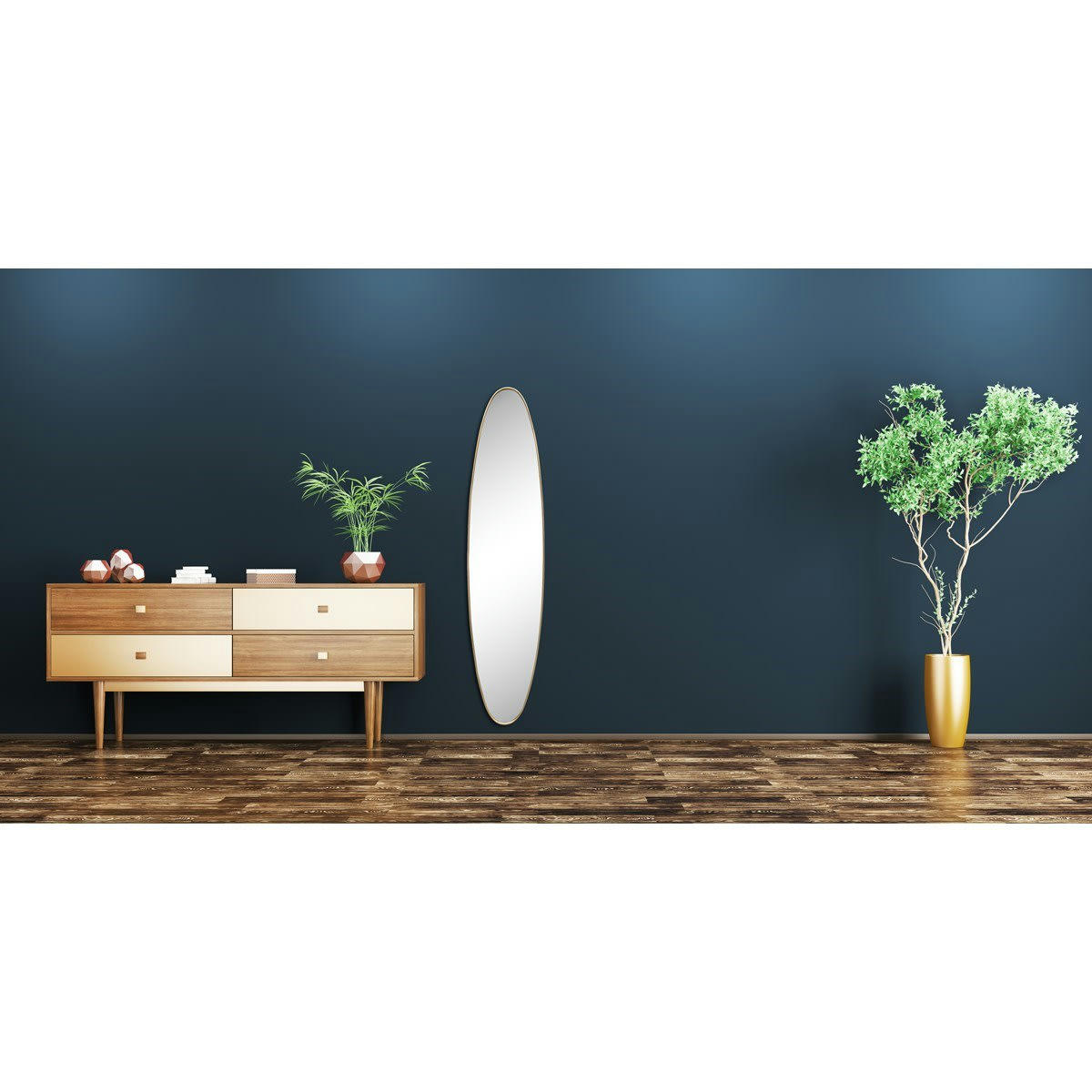- Miroir ovale aux bords fins doré 24x118cm