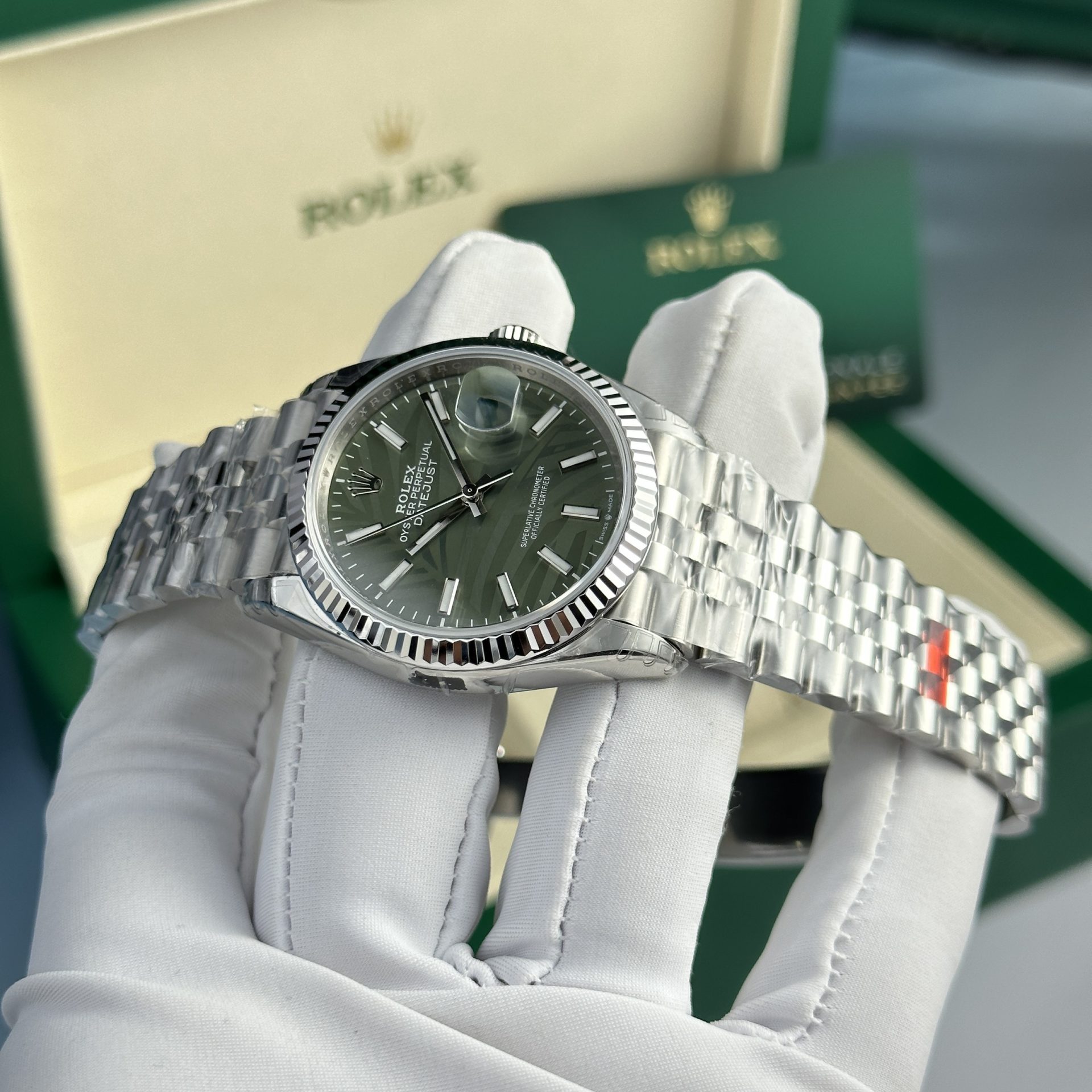 Rolex Datejust 126234 904L Steel Green Palm Dial 36mm Jub Super Clone