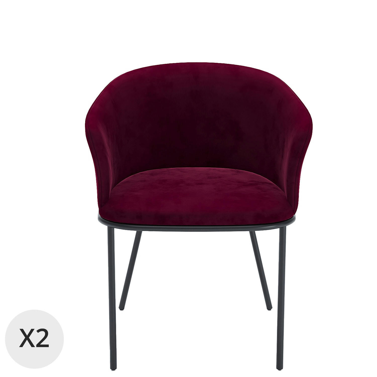 ANDRÉA - Lot de 2 fauteuils de salle à manger en velours bordeaux