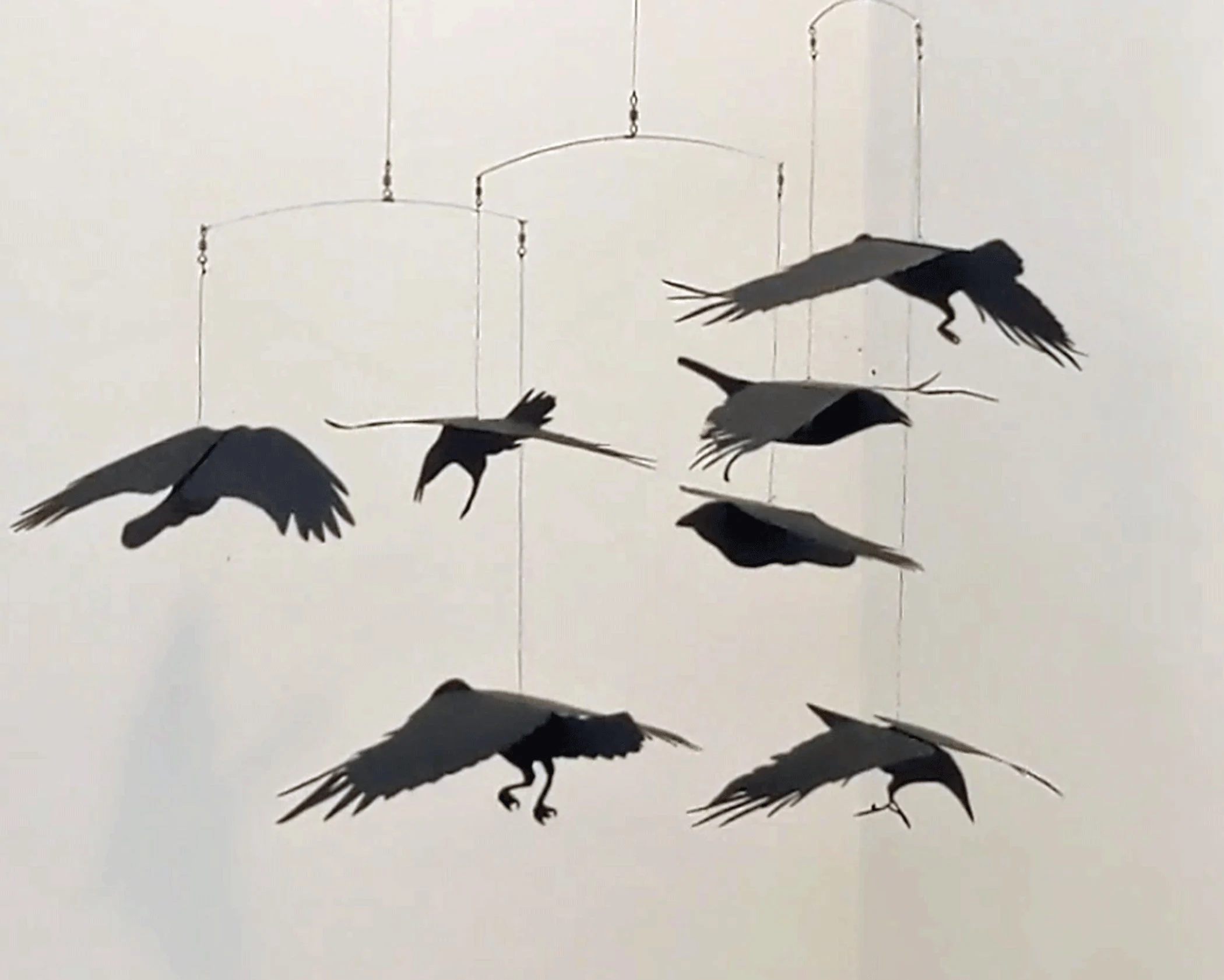 Black Crow Mobile: Flying Bird Art, Handmade Cardstock Decor