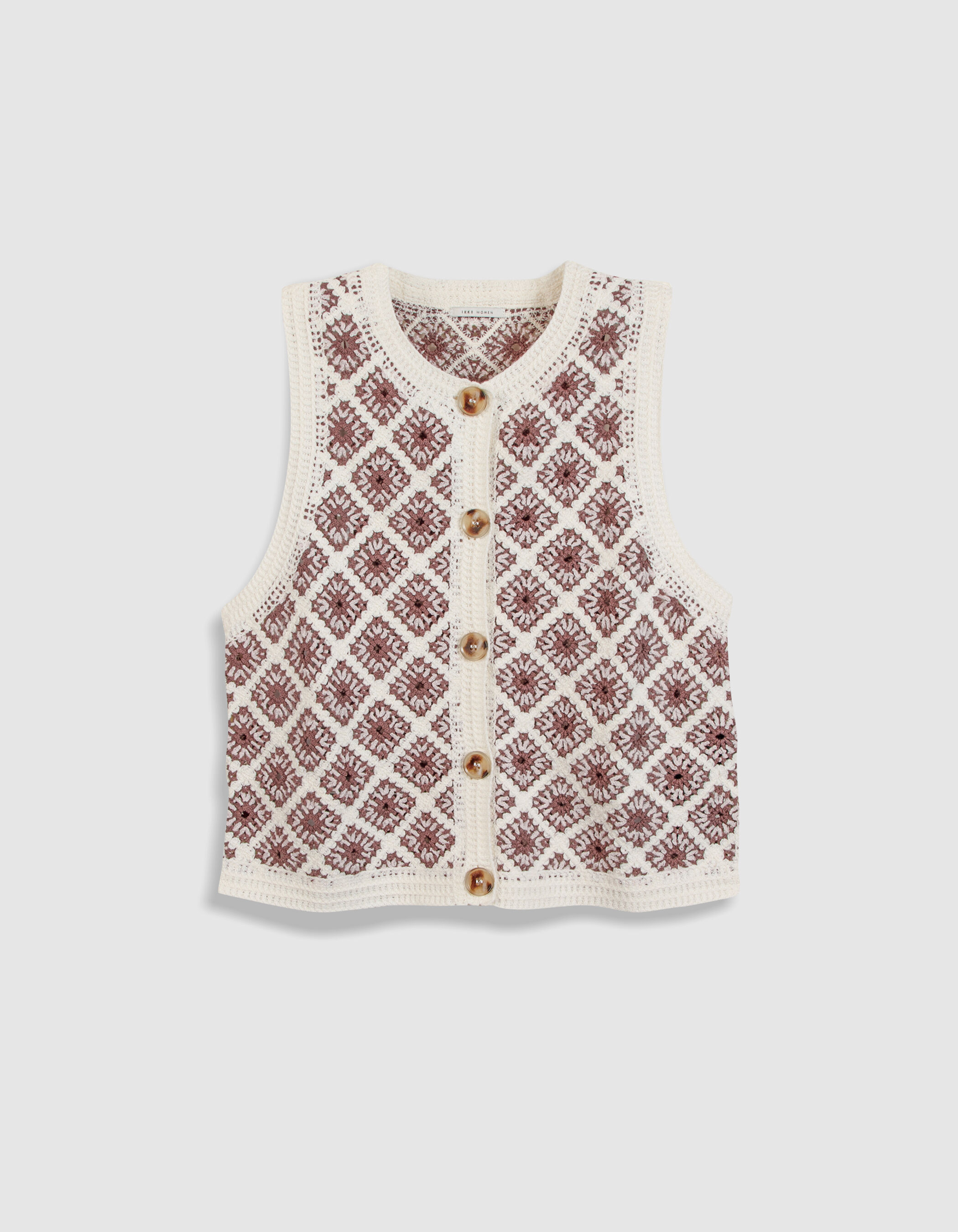 Cardigan sans manches écru tricot façon crochet Femme