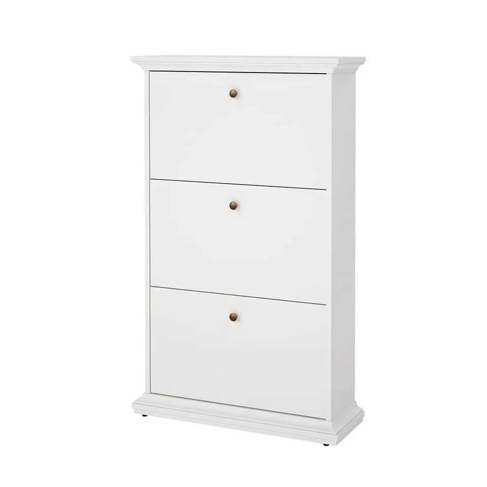 Hioshop Venedig schoenenkast met 3 klepdeuren in wit