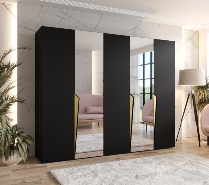 Szafa uchylna z lustrem PIANO 2 250 wys 202 cm Czarny   u Złoty