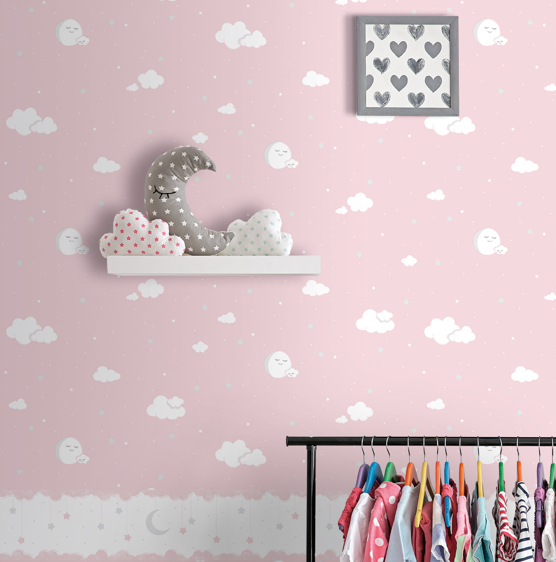 Sanders & Sanders zelfklevende behangrand sterretjes roze en wit - 500 x 17.5 cm - 640603