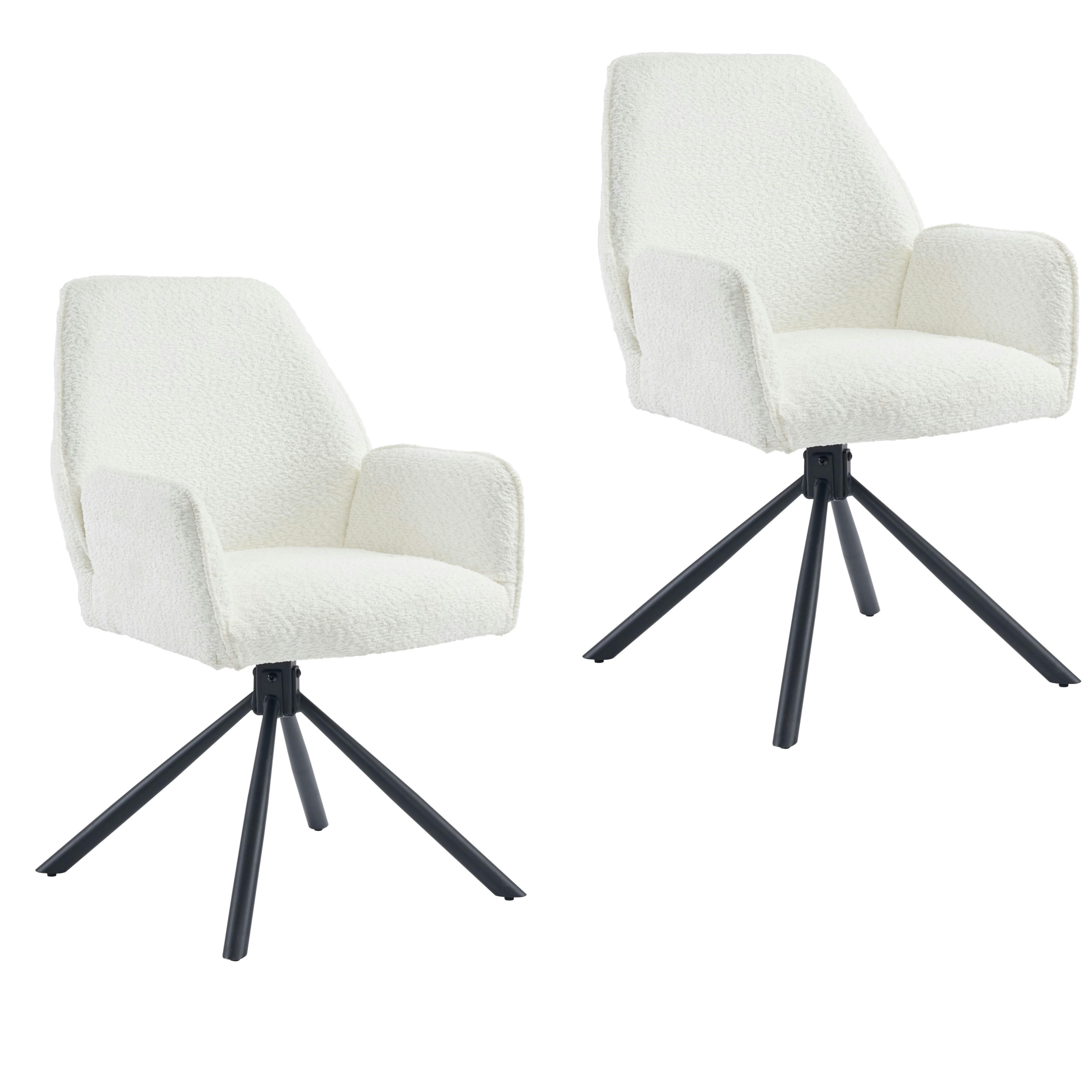 - Lot de 2 chaises de salle à manger tissu bouclette blanc pivotante