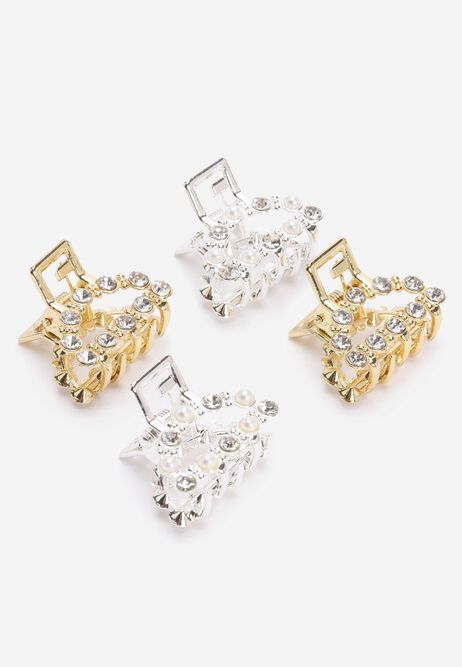 Womens 4pk Gold Sparkle Mini Hair Clips