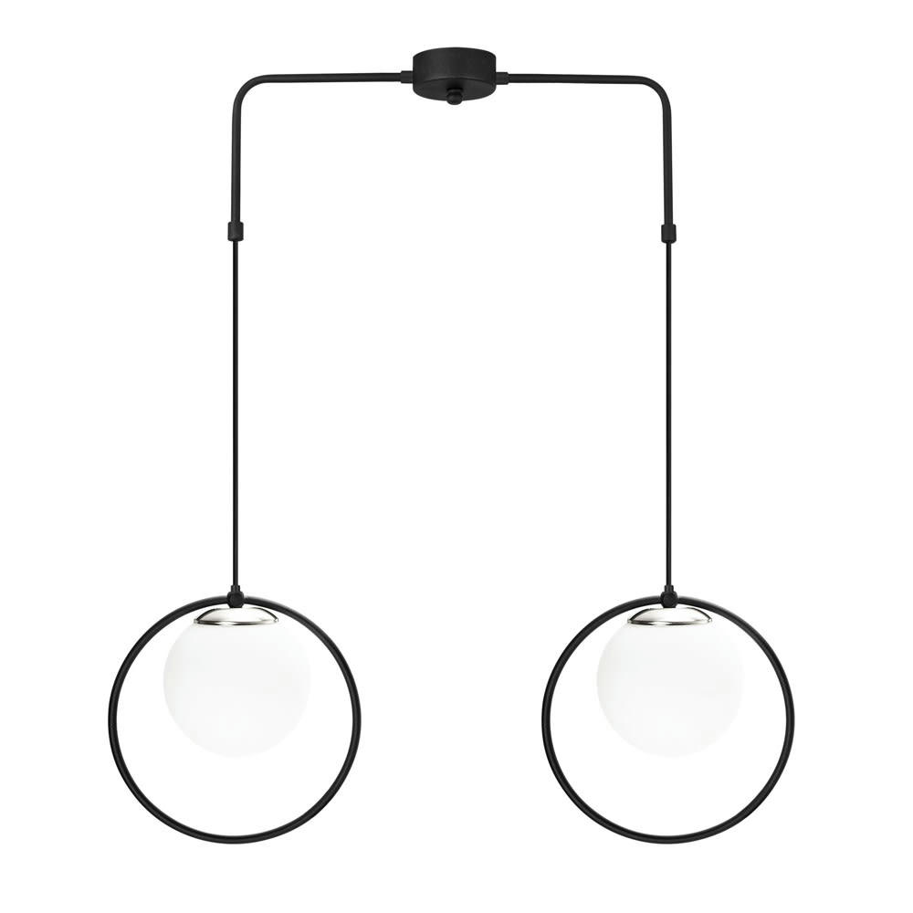 ESCOTT - Suspension forme anneau noir à 2 lumières avec sphère en verre opale