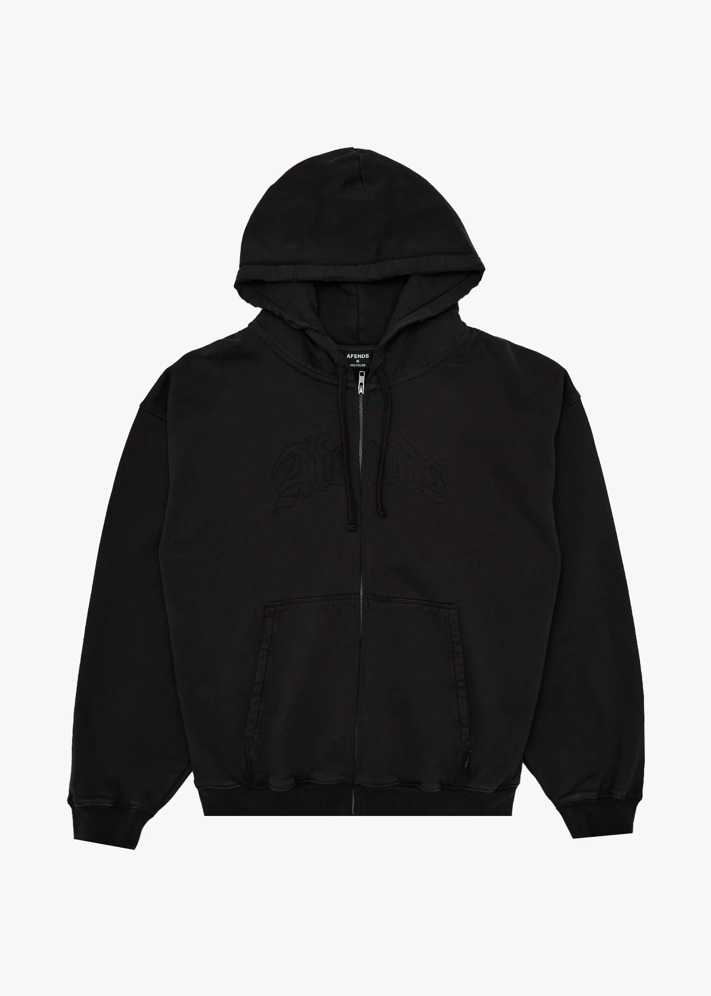 AFENDS Mens Residence - Heavyweight Boxy Zip Hood - Stone Black
