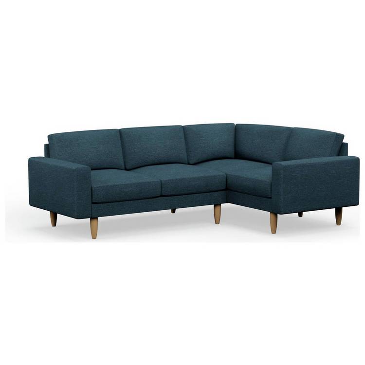 Hutch Fabric Block Arm 4 Seater Corner Sofa - Aegean Blue