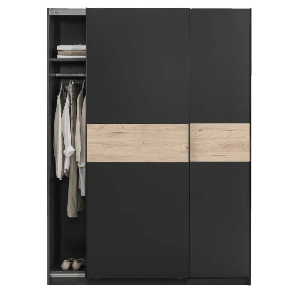 Schuifdeurkast Genua - antraciet/eikenkleur - 204x150x60 cm