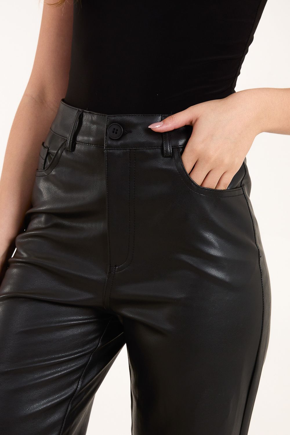 Blue Vanilla Faux Leather Straight Leg Trousers
