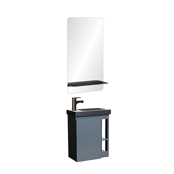 Ensemble lave-mains HAMPTON avec robinet noir et miroir tablette