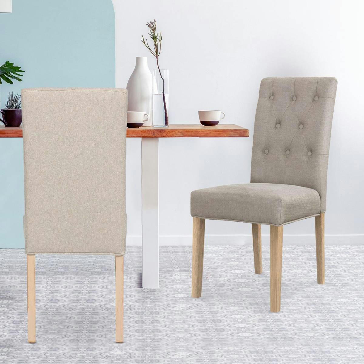 COSTEL - Lot de 2 chaises tissu beige