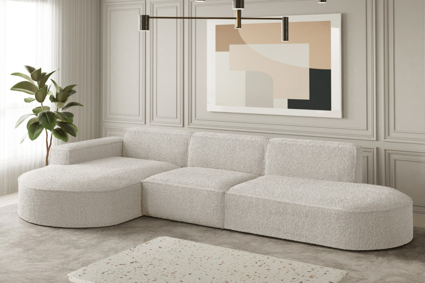 Sofa w kształcie LMODENA narożnik, tkanina Loop, Ecru Lewostronny
