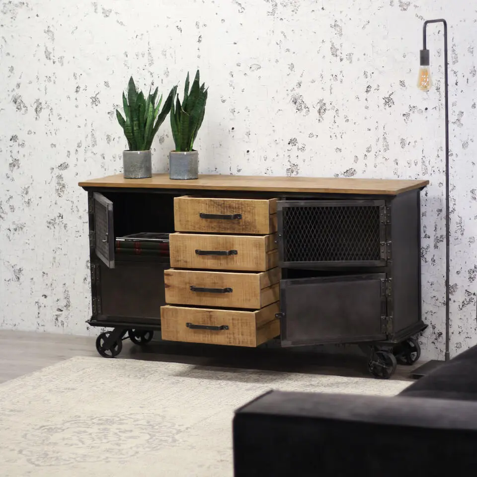 Industri?le dressoir kast Bryce - 40x153x80 cm - Mangohout - Bruin