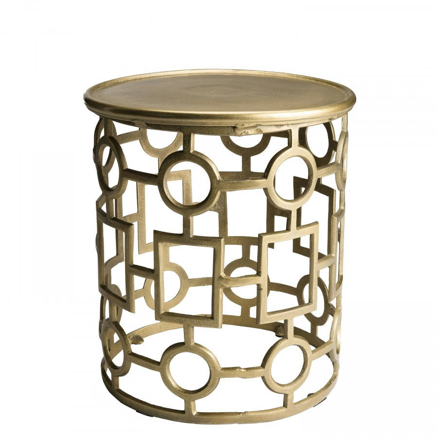 JONAS - Table d'appoint ronde pietement graphique aluminium doré D43