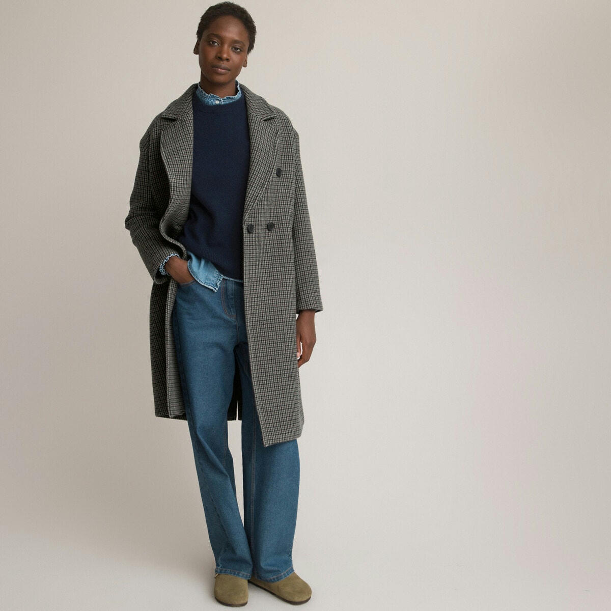 Manteau masculin à carreaux Signature, 70% laine