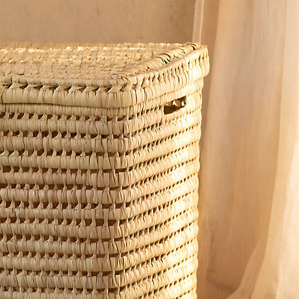 Panière à linge rectangle palmier (40x36x50 cm - Naturel)