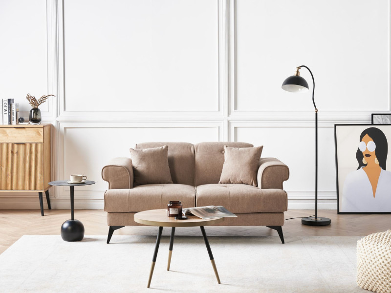 Sofa dwuosobowa tapicerowana jasnobrązowa