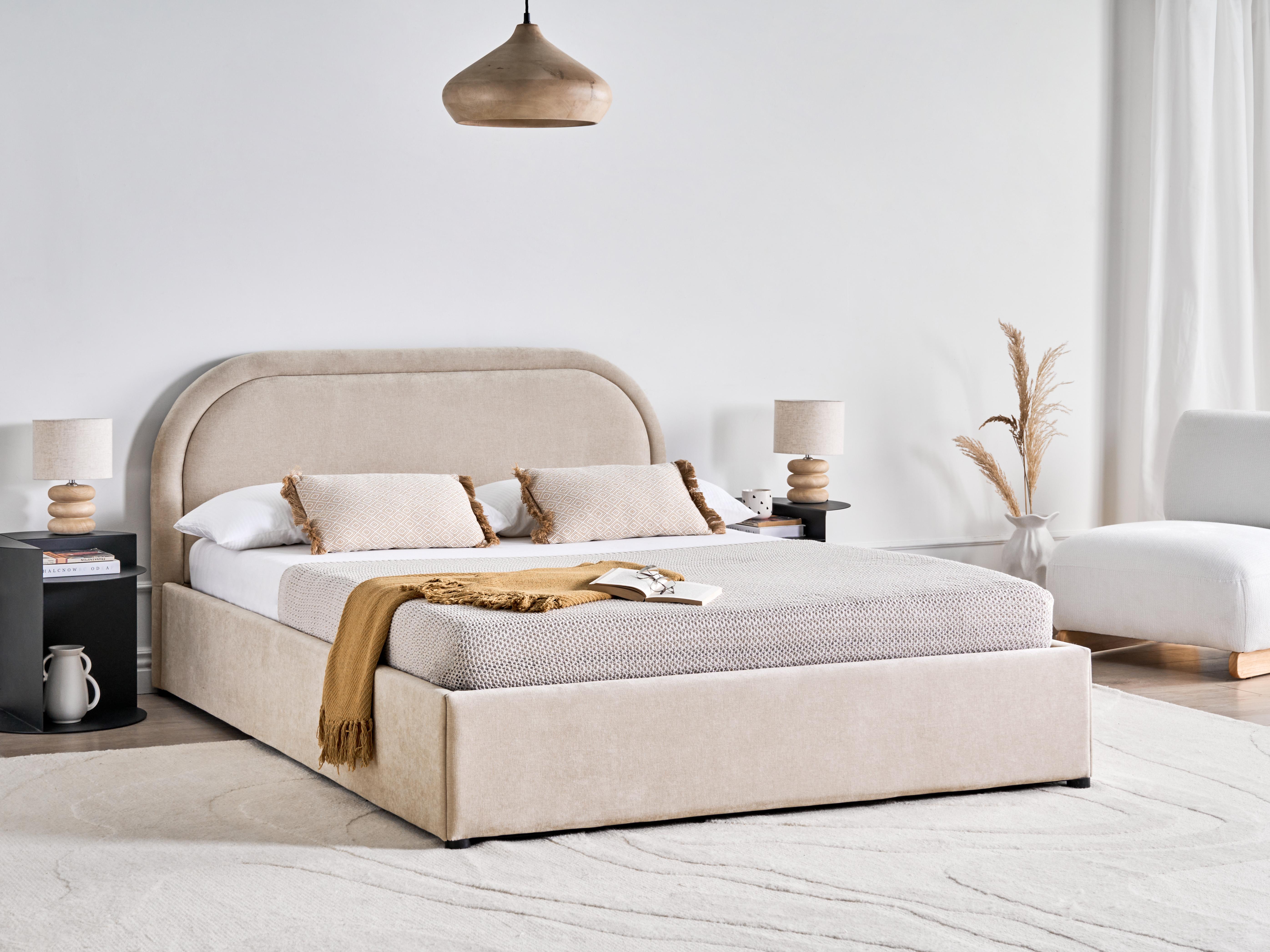 Ottoman Bed Chenille QUILLIEN 140 x 200 cm (EU Double) Light Beige