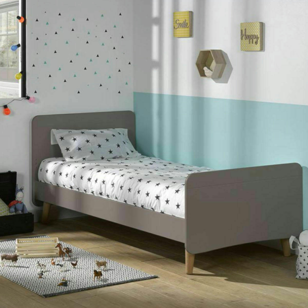 SPIKE - Lit avec pieds 90x190 cm bois massif anthracite