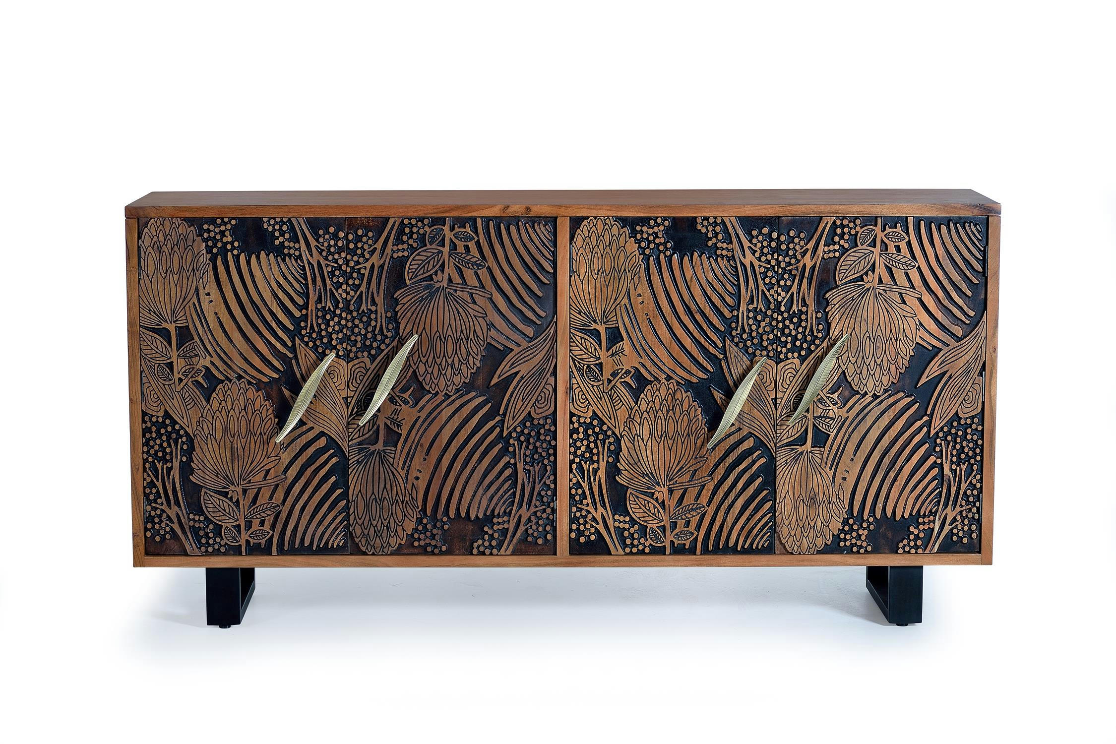 - Buffet en bois d'acacia sculptée