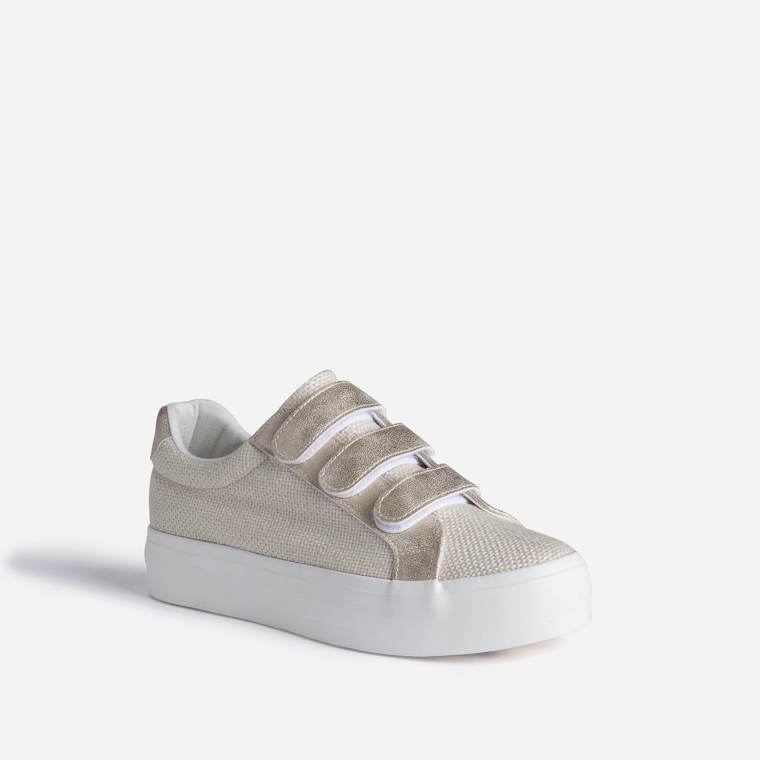 Tennis plateforme TEXTO beige à scratchs dorés