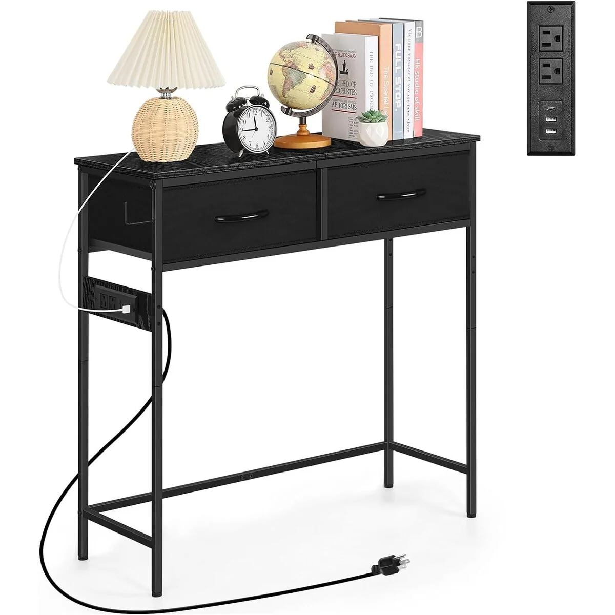 Console Table with Fabric Drawers Charging Station