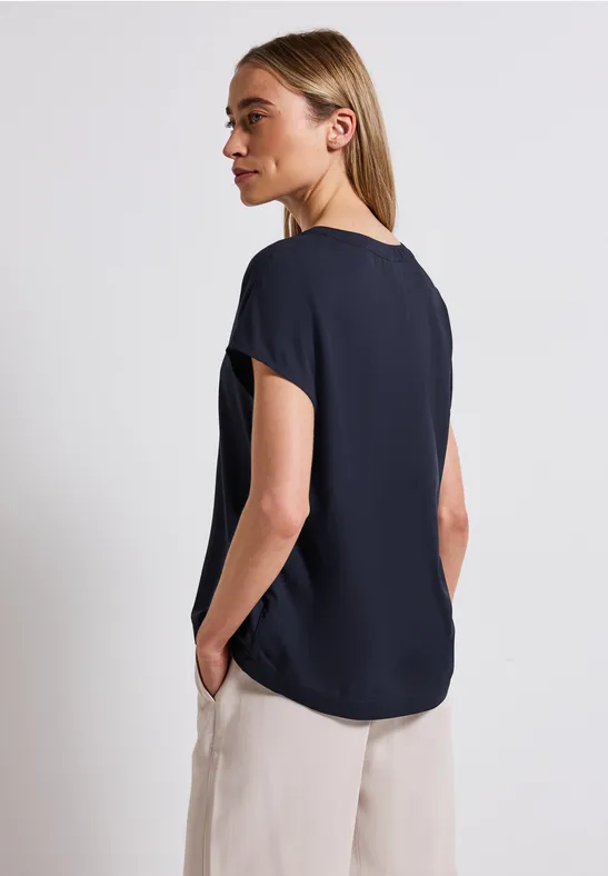 Split Neck Bluse in Unifarbe