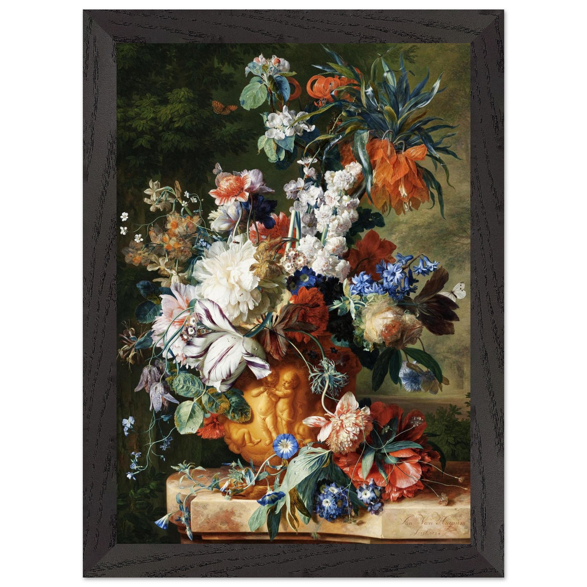 Artfulprints Poster met Lijst Jan van Huysum - Bouquet of flowers in an urn  - A4 21x29.7 cm - Meerkleurig