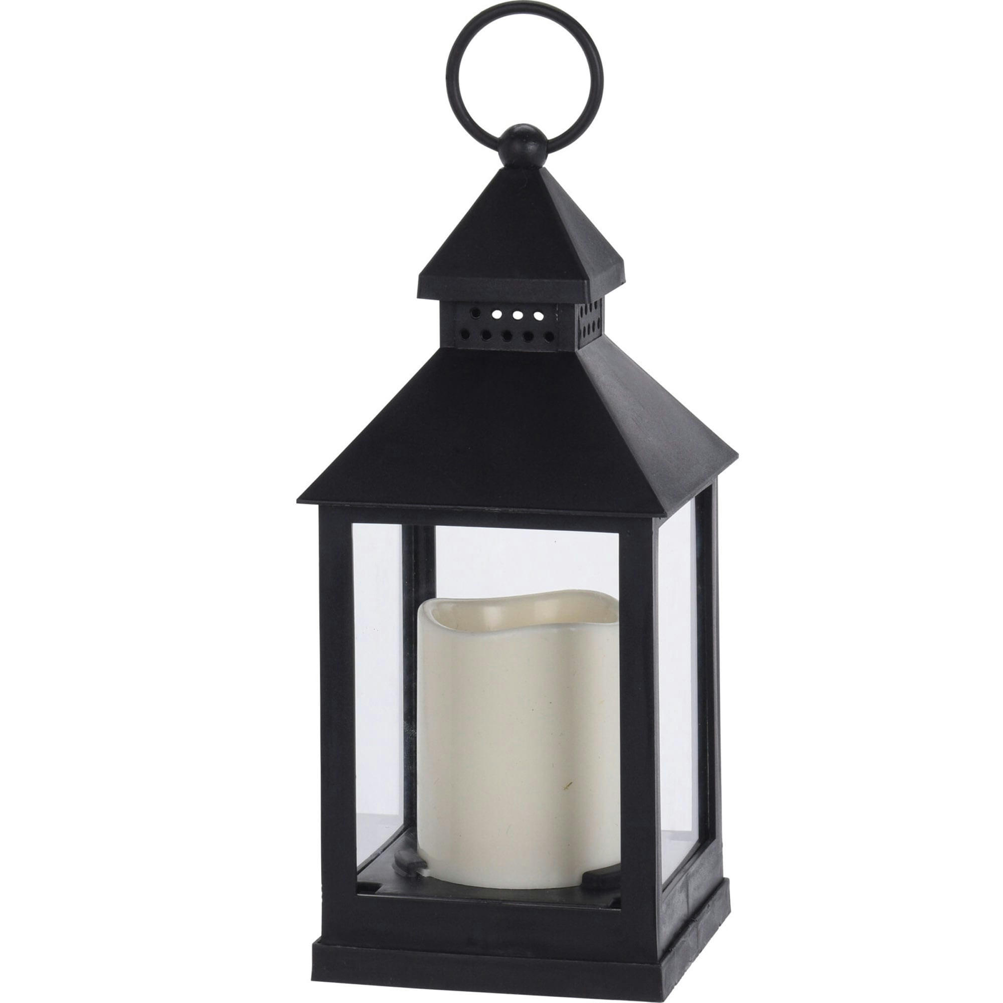 - Lanterne noire bougie led Décoration Noël - 10x10x27.5cm