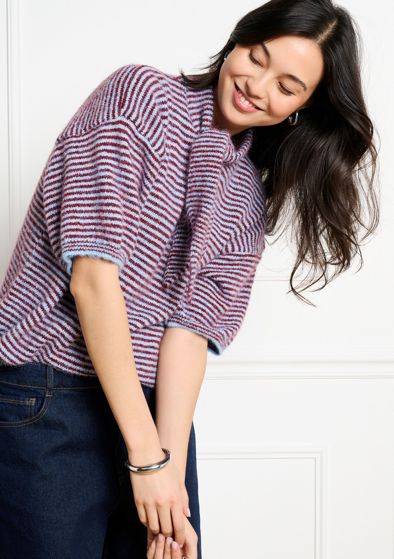 Gestreepte trui met korte mouwen