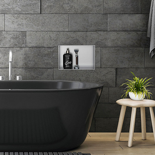 Niche murale de douche encastrée étagère sans rebord argenté en acier 30x20 cm