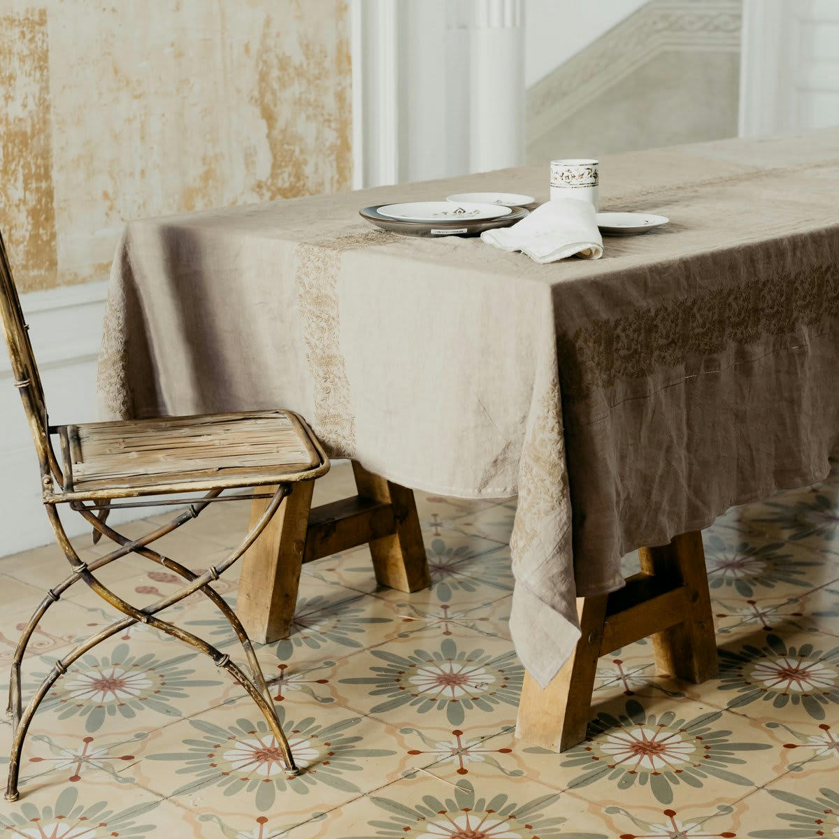 NAPPES BRODEÉS - Nappe brodée lin pur lavé sophia 170x250 cm