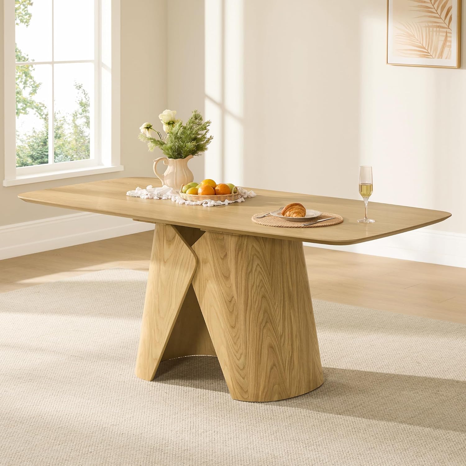 CHITA 71 Modern Dining Table for 6-8, Rectangle Dining Table with Bentwood Legs, Wood Dinner Table for Kitchen & Dining Room, Oak Venner