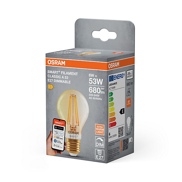 OSRAM Ampoule LEDSMART  A53 6W E27 filament doré